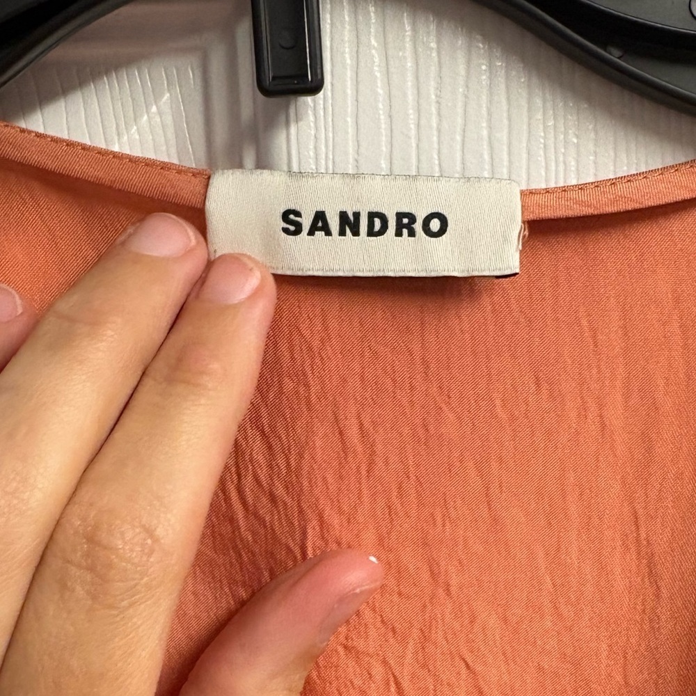 NWT Sandro Mylene Frilly Mini Dress In Salmon Size 42 - Picture 4 of 6